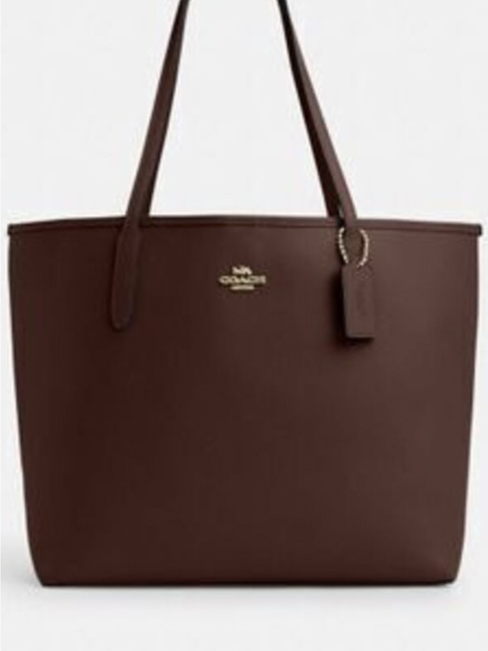 Coach Dark Brown Leather Tote with Signature Tag